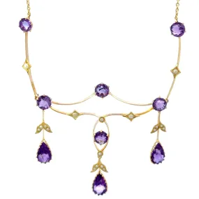 15ct Yellow Gold Amethyst and Pearl Necklace