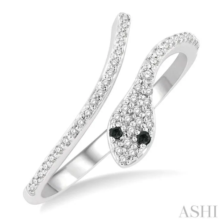 1/6 ctw Serpent White & Black Round Cut Diamond Petite Open Fashion Ring in 10K White Gold