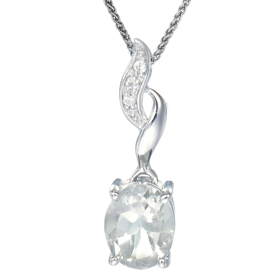 1.60 cttw Green Amethyst Pendant Necklace .925 Sterling Silver 10x8 MM Oval