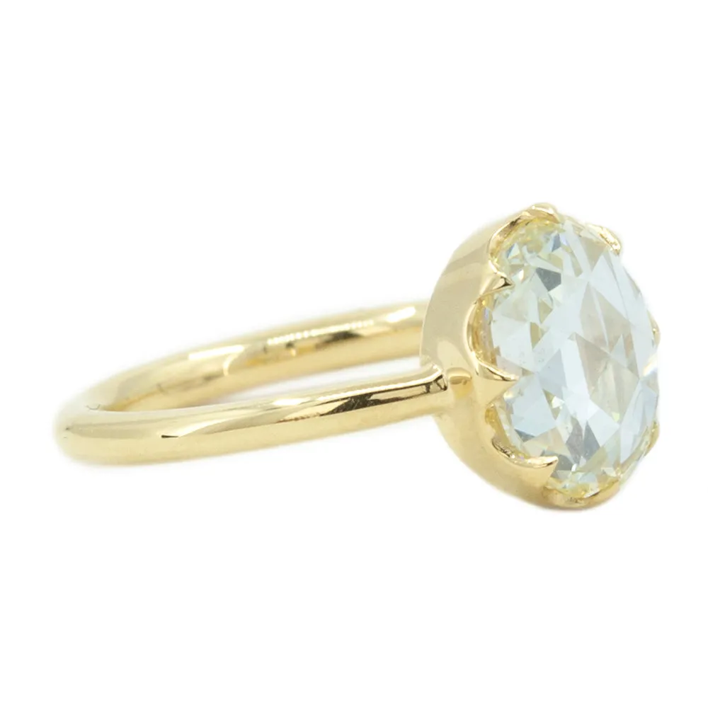 1.84ct Oval Rosecut Diamond Low Profile Six Prong Antique Style Ring in 14k Yellow Gold