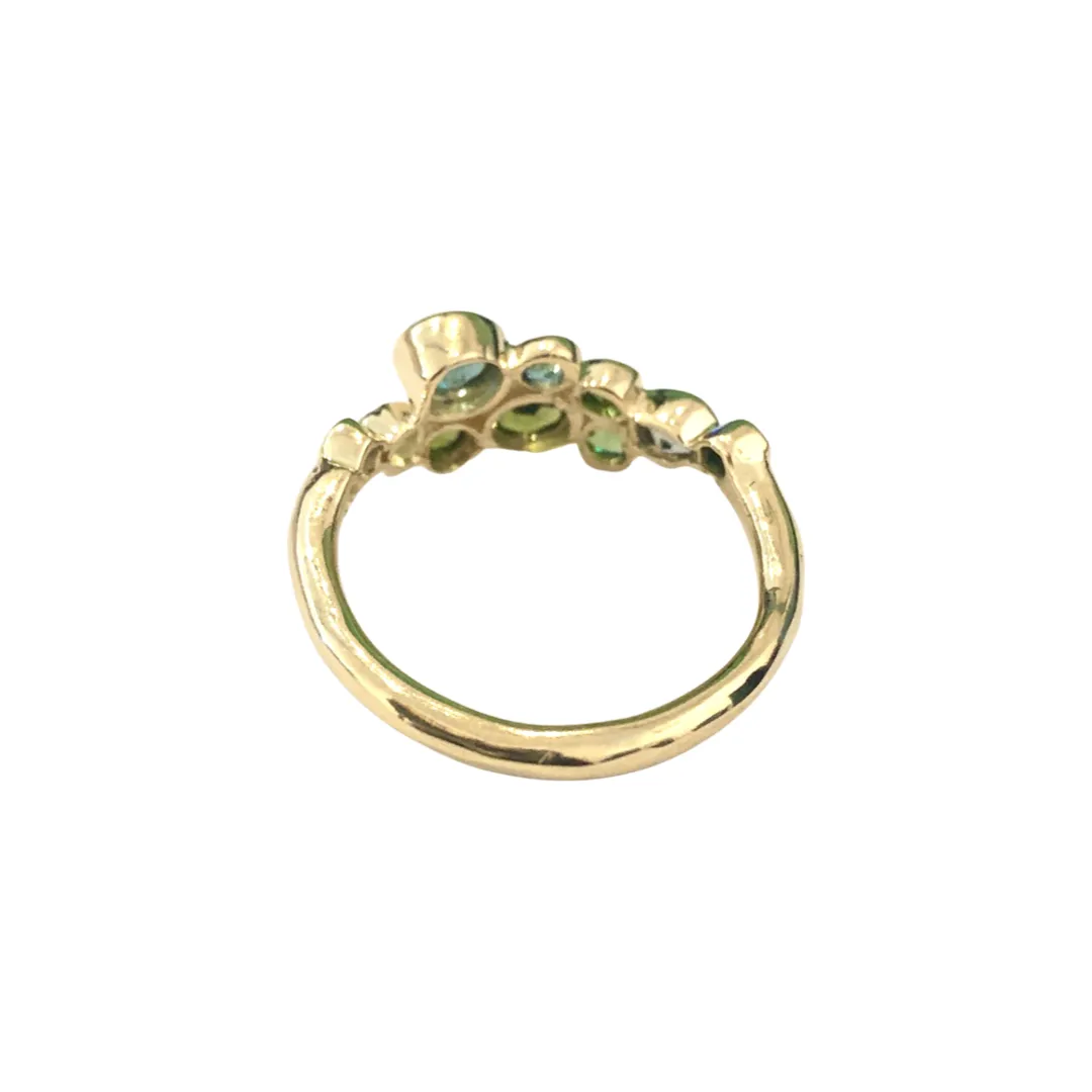 18K Yellow Gold Bezel-set Cluster Green and Blue Tourmaline Ring