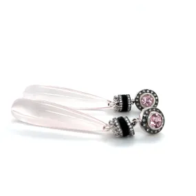 18kt White Gold Pink Tourmaline, Rose Quartz, Onyx   Diamond Chandelier Earrings