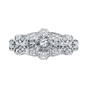 1928 Bridal Opulent Filigree Round Crystal Bar Hair Barrette