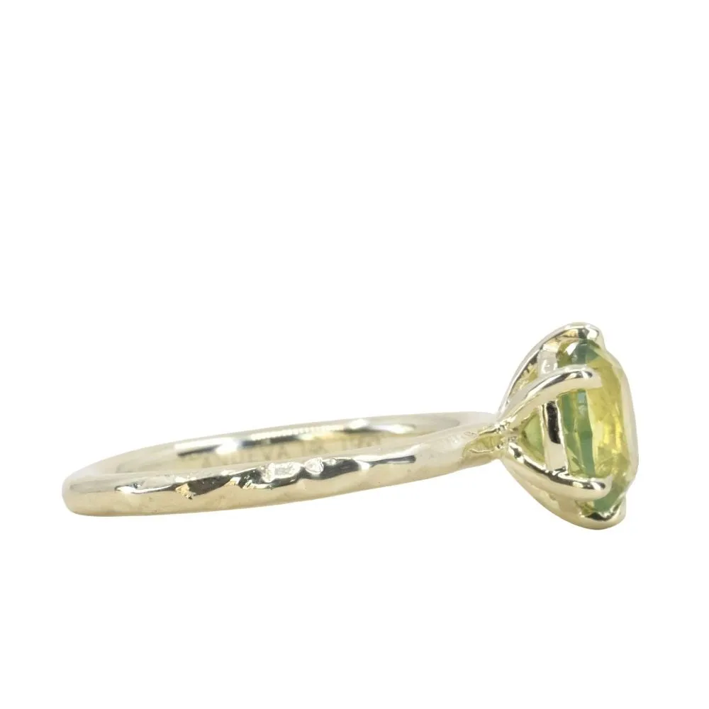 1.95ct Oval Yellow-Green Untreated Parti Nigerian Oval Sapphire Six Prong Evergreen Solitaire in 14k Green Gold