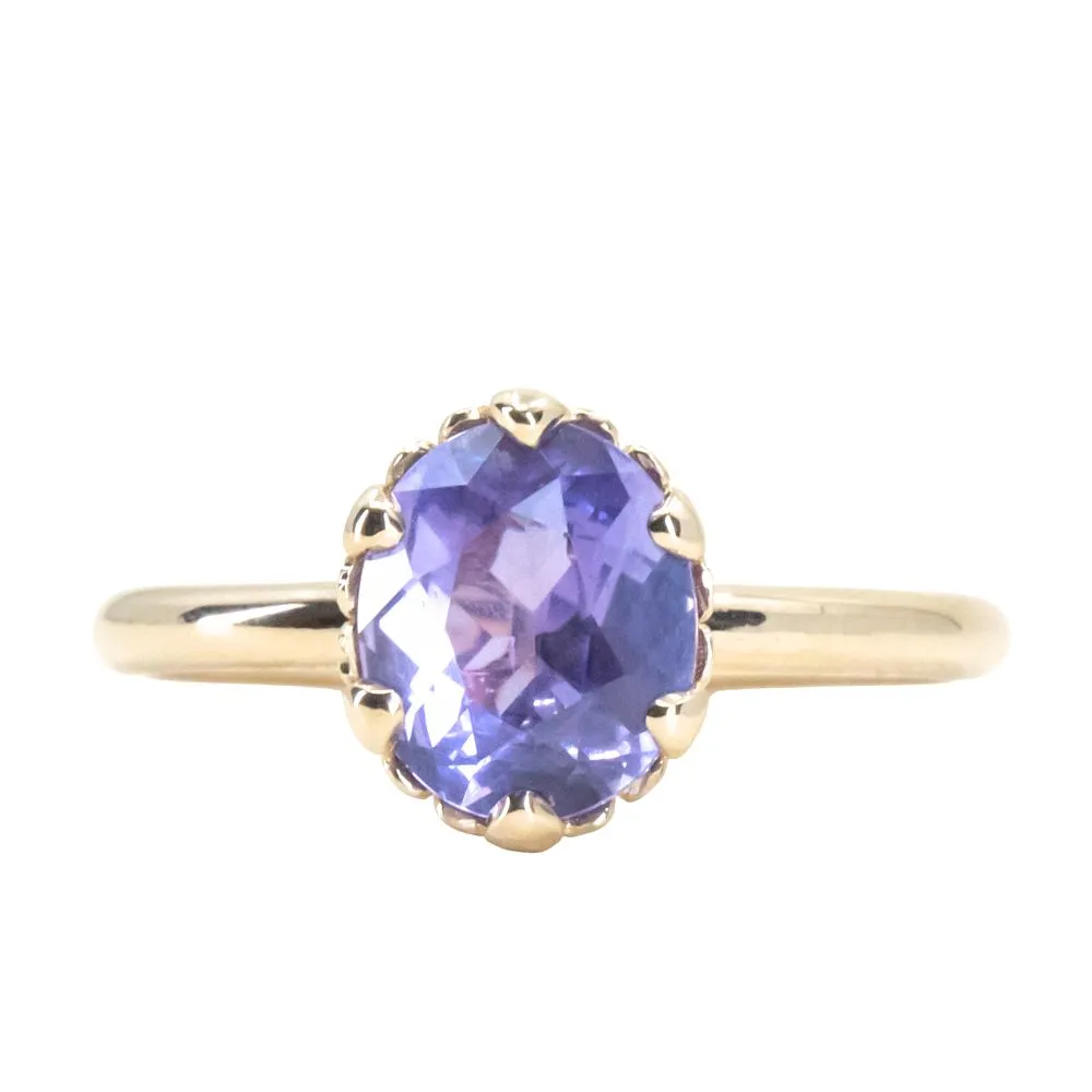 1.97ct Lavender Oval Sapphire Scallop Cup Solitaire in 14k Yellow Gold