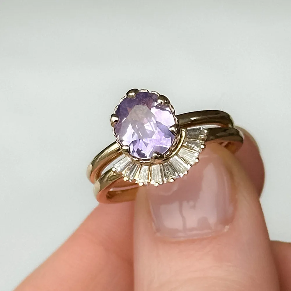 1.97ct Lavender Oval Sapphire Scallop Cup Solitaire in 14k Yellow Gold