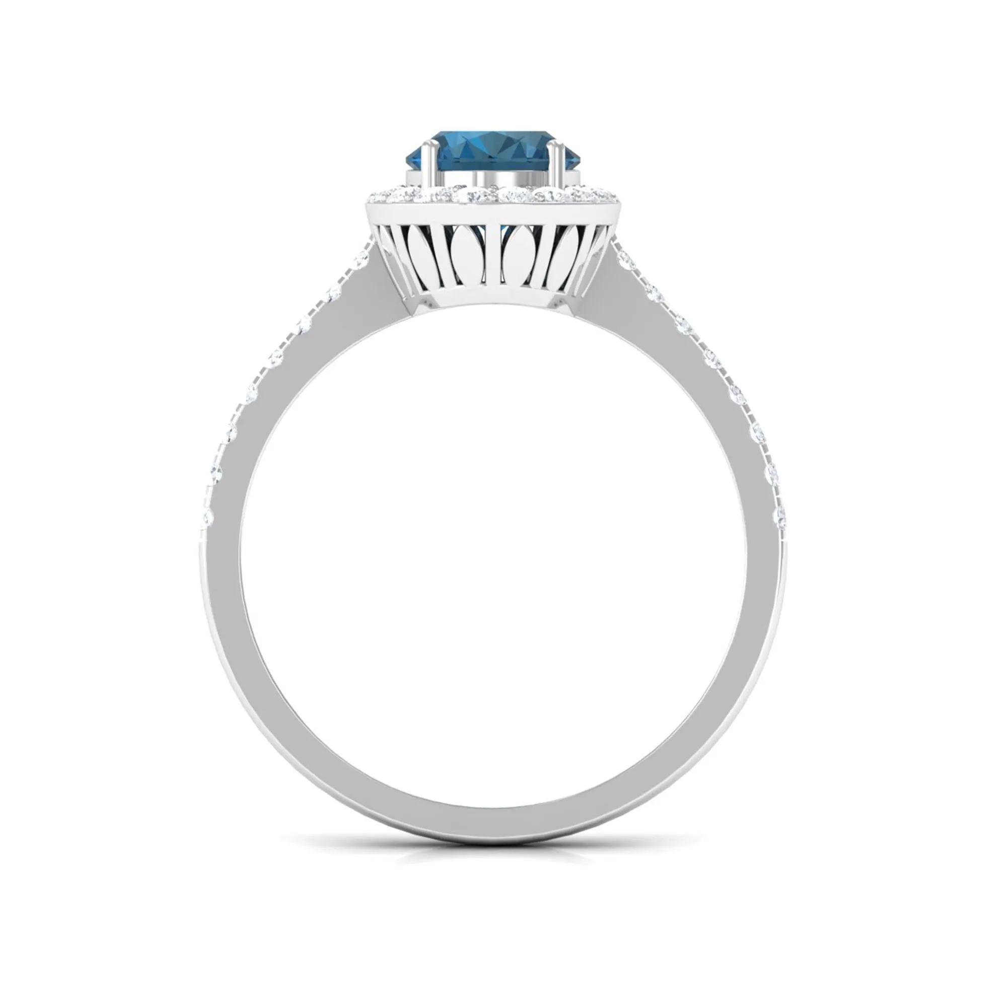 2 CT Oval Cut London Blue Topaz Solitaire Ring with Diamond Halo