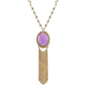 2028 Jewelry Purple Amethyst Gemstone Pendant Gold Tassel Necklace 26"   3: Extender