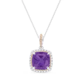 2.07ct Amethyst 16"Pendant Necklace in 14K White And Rose Gold