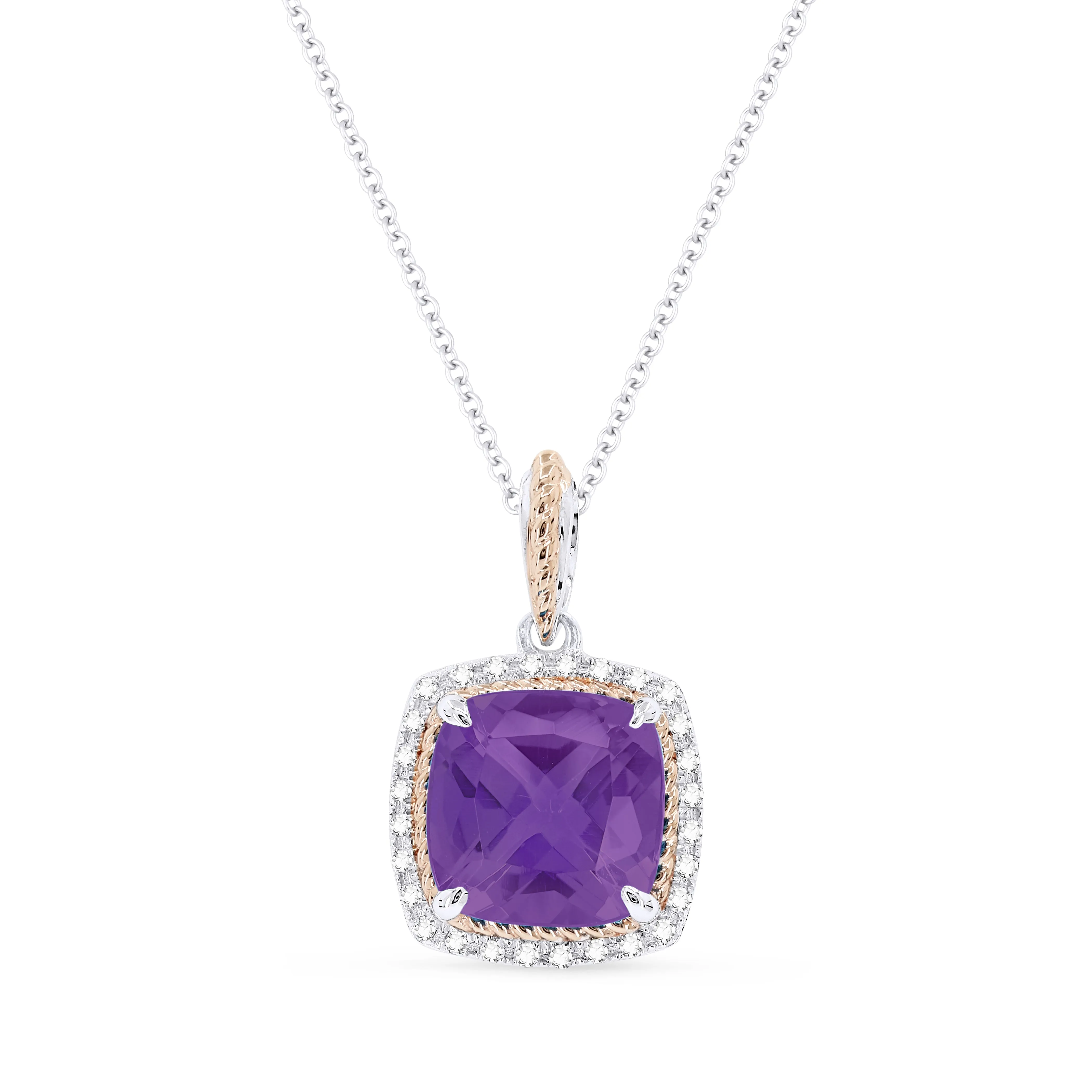 2.07ct Amethyst 16"Pendant Necklace in 14K White And Rose Gold