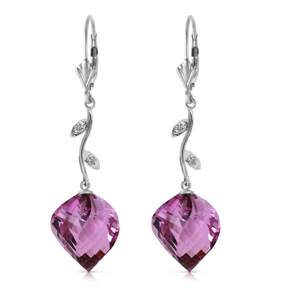 21.52 Carat 14K Solid White Gold Diamond Spiral Amethyst Earrings