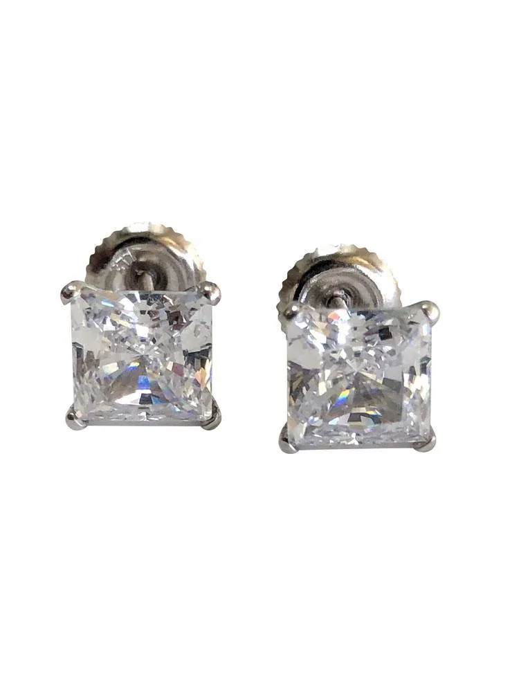 2.5 TCW Princess Cut Martini Stud Earrings 14K White Gold