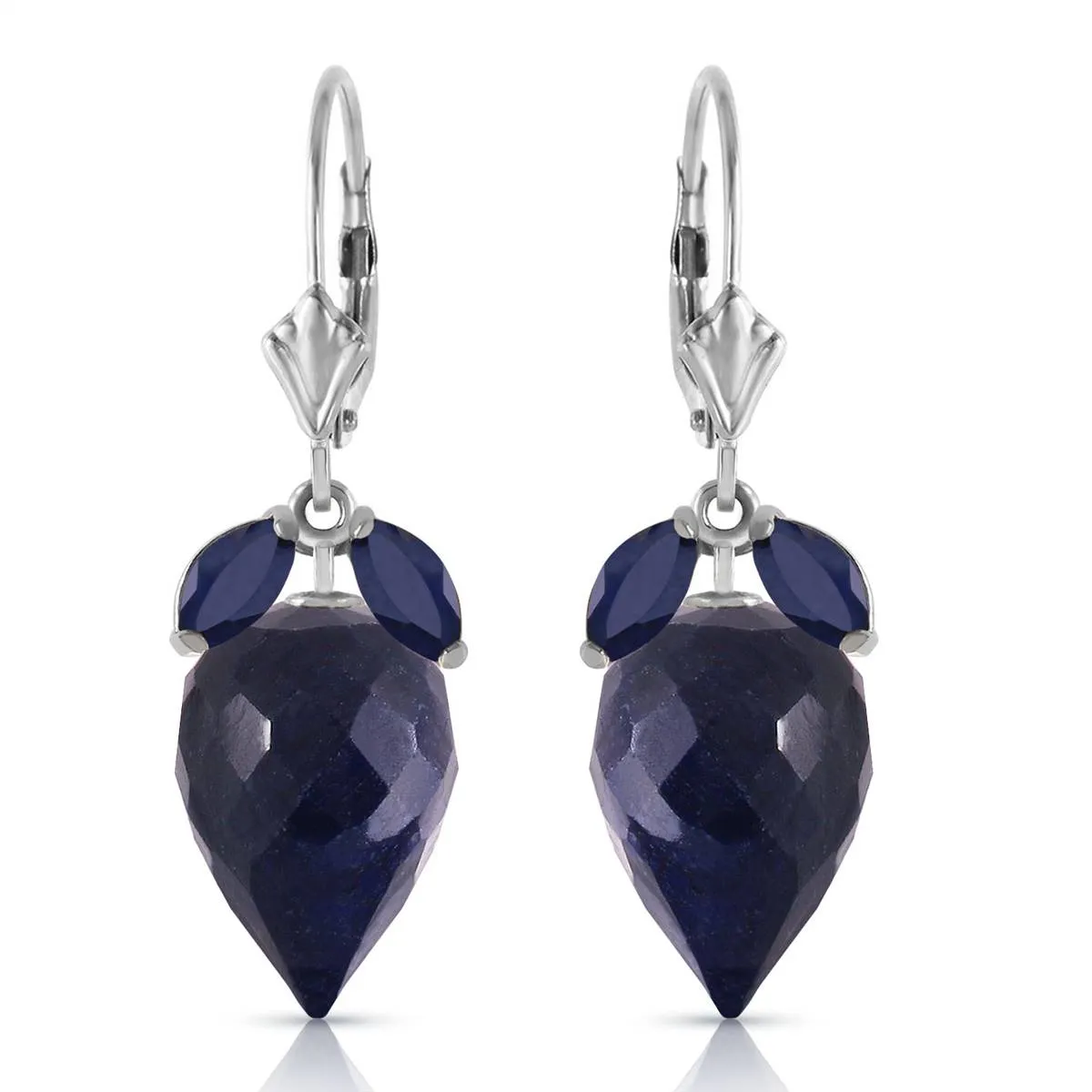 26.8 Carat 14K Solid White Gold Earrings Pointy Briolette Sapphire