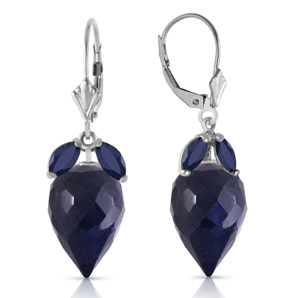 26.8 Carat 14K Solid White Gold Earrings Pointy Briolette Sapphire