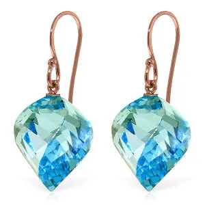 27.8 Carat 14K Solid Rose Gold Fish Hook Earrings Natural Blue Topaz