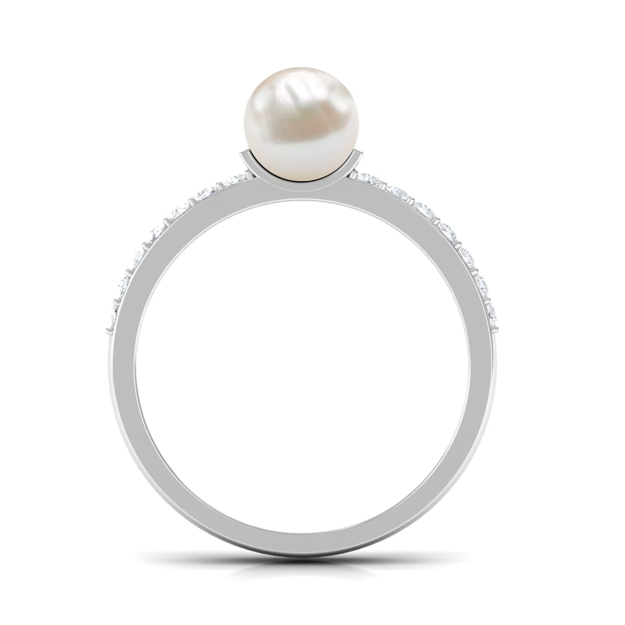 3 CT Freshwater Pearl Engagement Ring with Diamond Side Stones