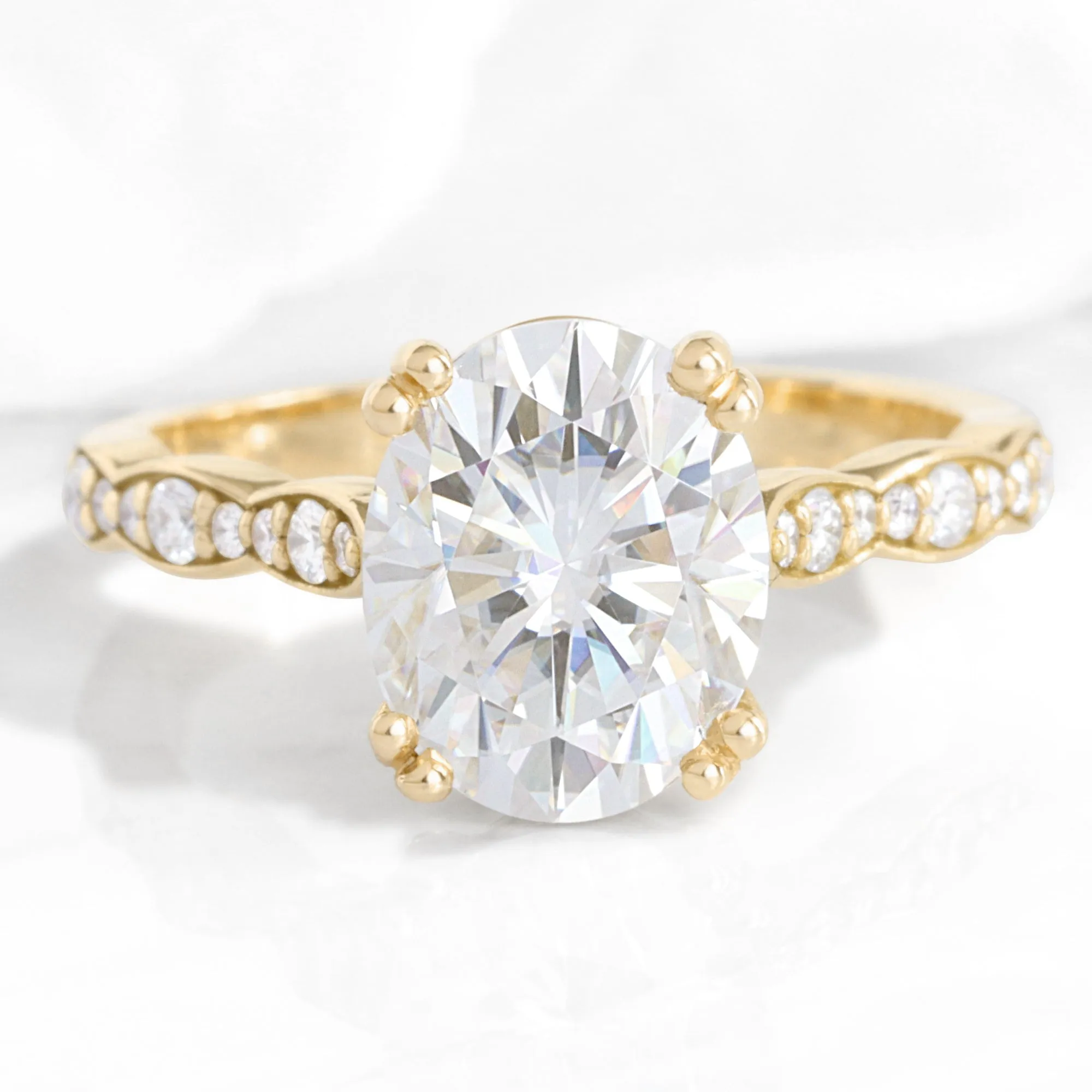 3 Ct. Large Oval Moissanite Ring in Grace Solitaire Diamond Band