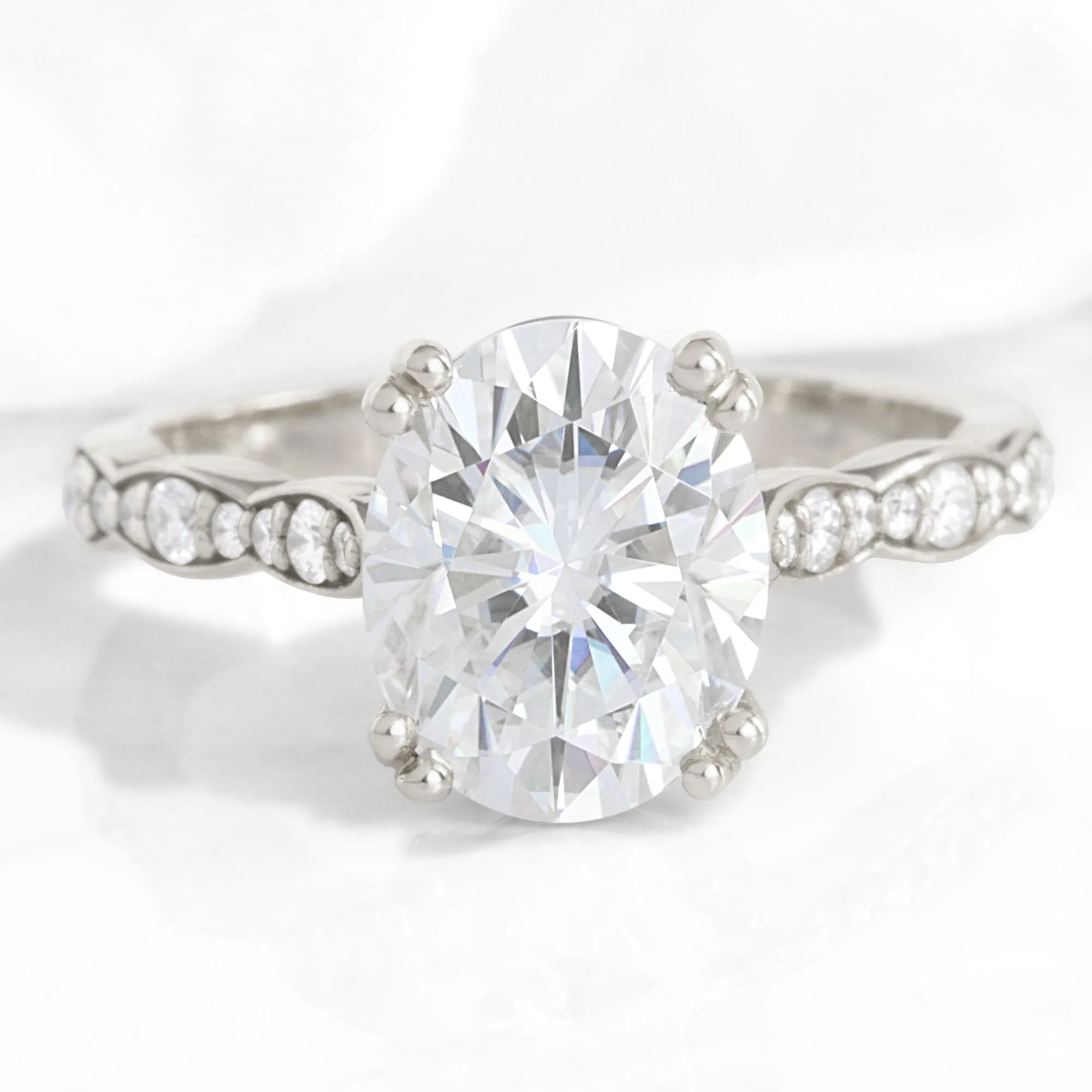 3 Ct. Large Oval Moissanite Ring in Grace Solitaire Diamond Band