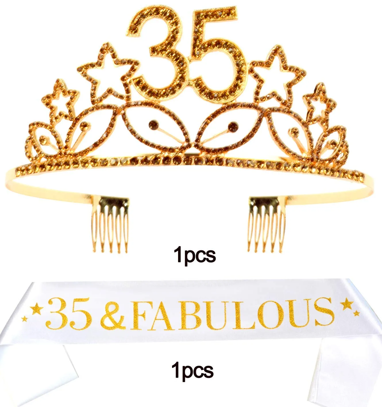 35th Birthday Gifts for Woman, 35th Birthday Tiara and Sash Gold, HAPPY 35th Birthday