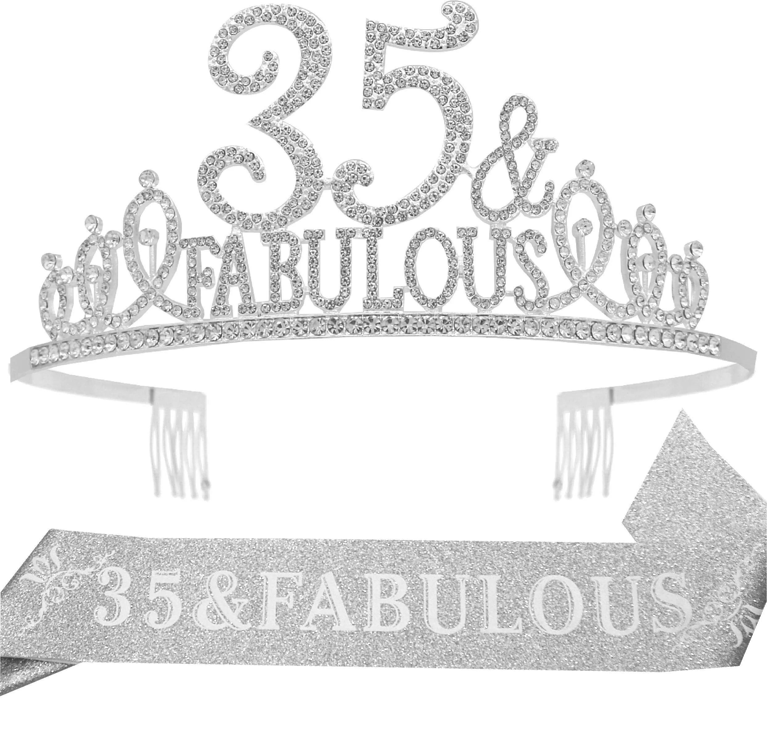 35th Birthday Gifts for Women,35th Birthday Tiara and Sash Silver,35th Birthday