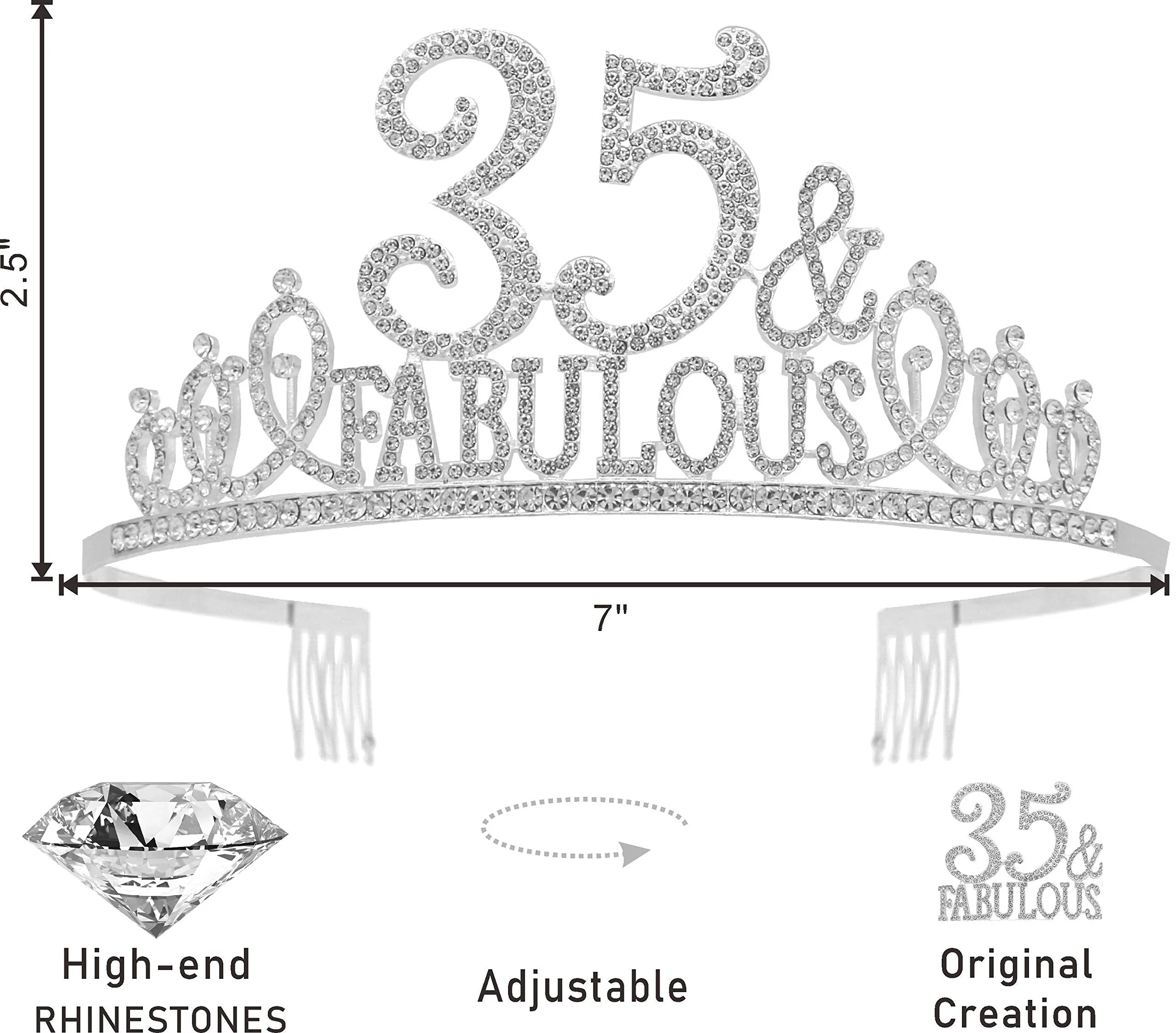 35th Birthday Gifts for Women,35th Birthday Tiara and Sash Silver,35th Birthday