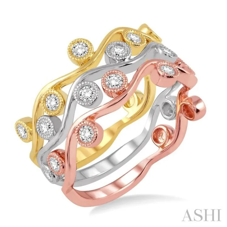 3/8 Ctw Round Cut Diamond Triple Band Set in 14K Tri Color Gold