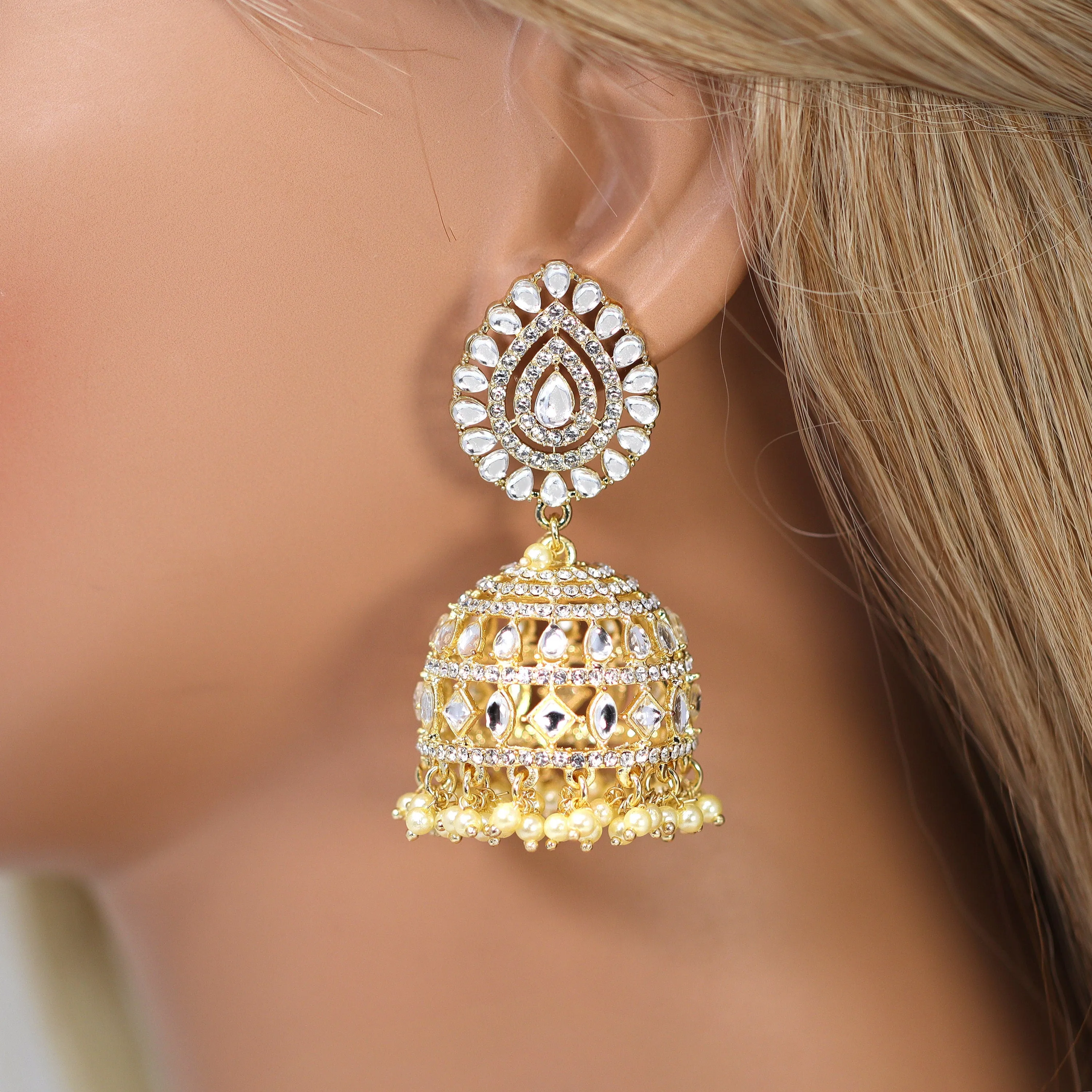 3D Rotating Chandelier : Statement Earrings with Rhinestones , Long Bridal Jewelry, Crystal Bridal Earrings