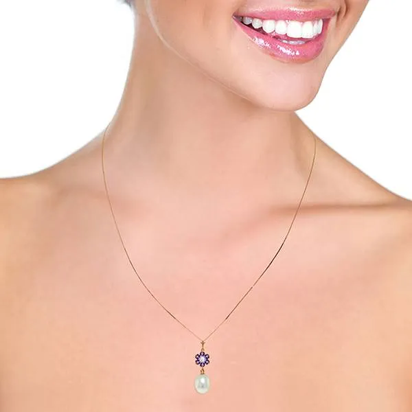 4.53 Carat 14K Solid Rose Gold Necklace Natural Pearl, Amethyst Diamond