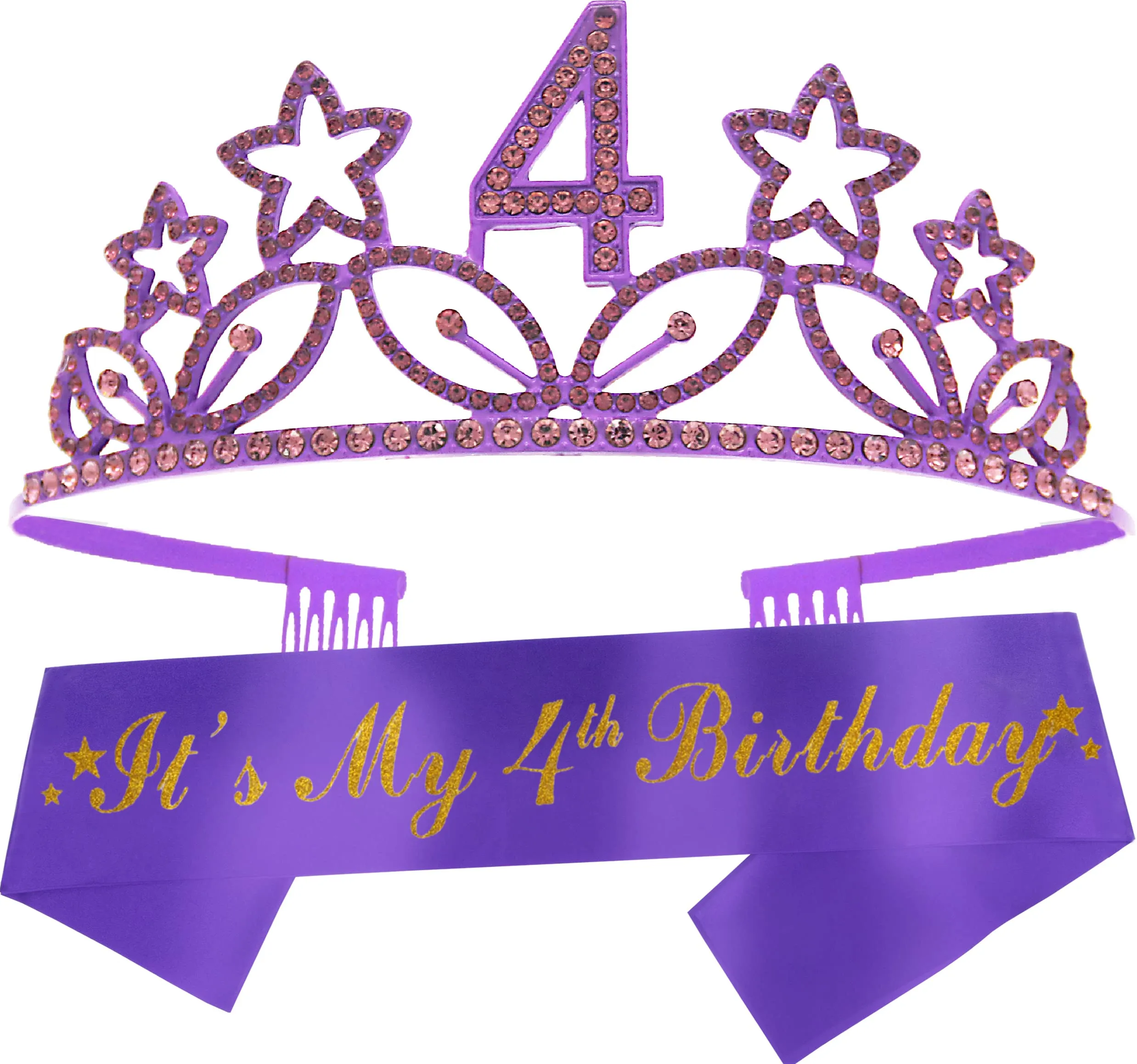 4Th Birthday Gifts For Girl, 4Th Birthday Tiara And Sash Pink, Happy 4Th Birthday Party