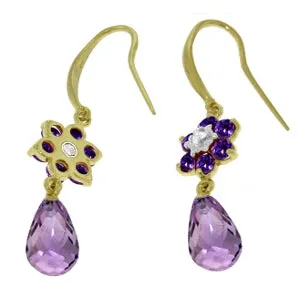 5.51 Carat 14K Solid Yellow Gold Botanica Amethyst Diamond Earrings