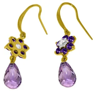 5.51 Carat 14K Solid Yellow Gold Botanica Amethyst Diamond Earrings