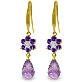 5.51 Carat 14K Solid Yellow Gold Botanica Amethyst Diamond Earrings