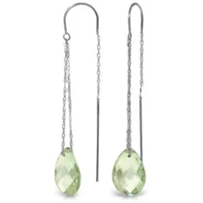 6 Carat 14K Solid White Gold Threaded Dangles Earrings Green Amethyst