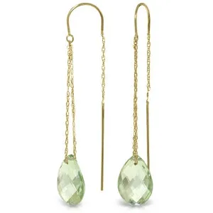 6 Carat 14K Solid Yellow Gold Threaded Dangles Earrings Green Amethyst