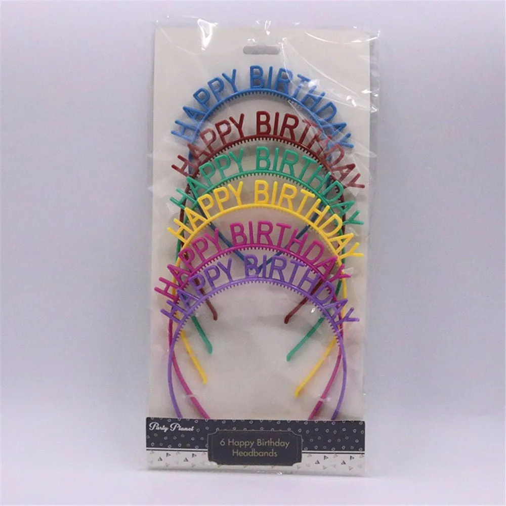 6pk Assorted Colour Happy Birthday Headbands