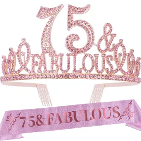 75th Birthday Gifts for Women,75th Birthday Tiara and Sash Pink,75th Birthday Decorations