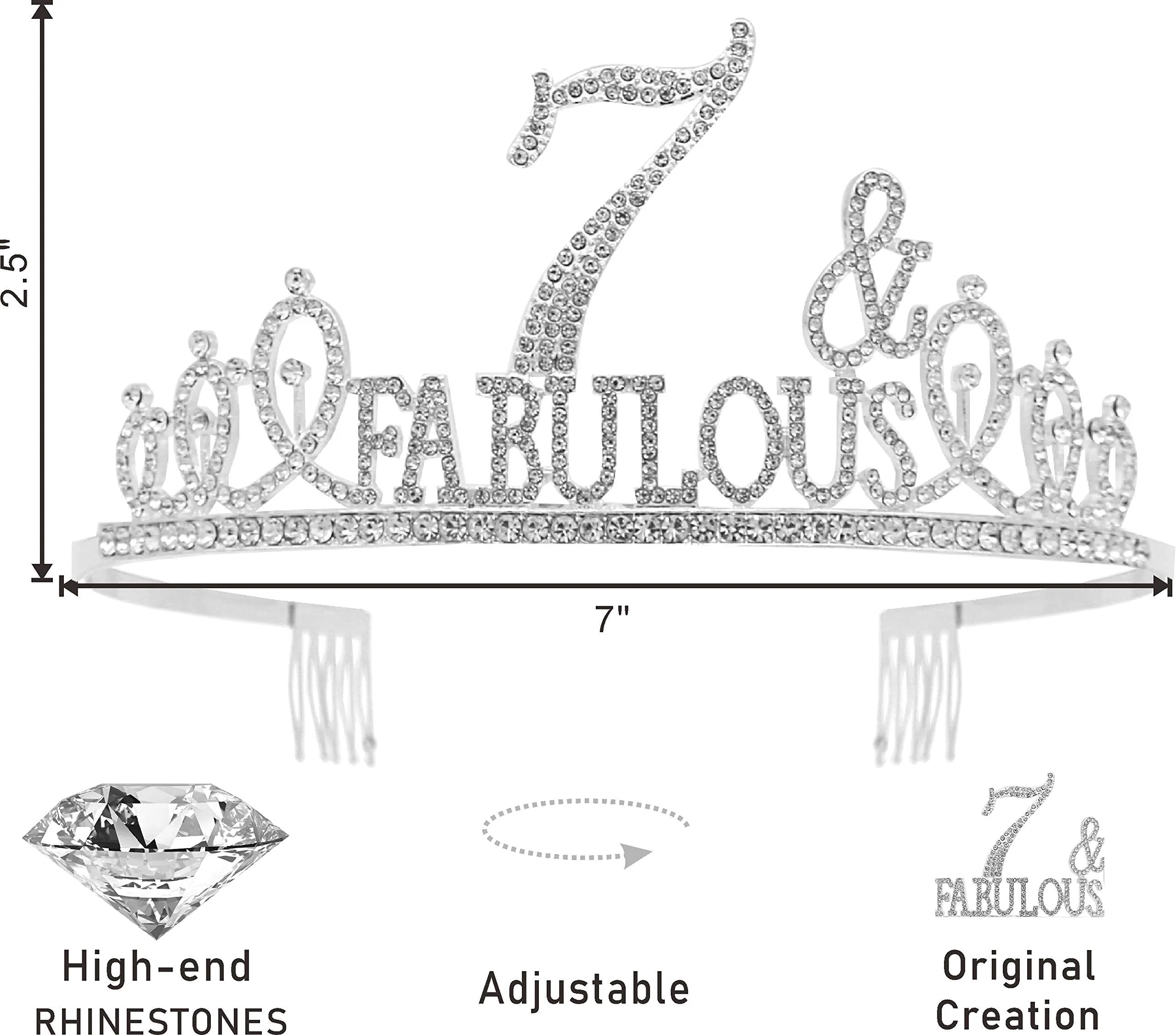 7th Birthday Gifts for Girls,7th Birthday Tiara and Sash Silver,7th Birthday Decorations