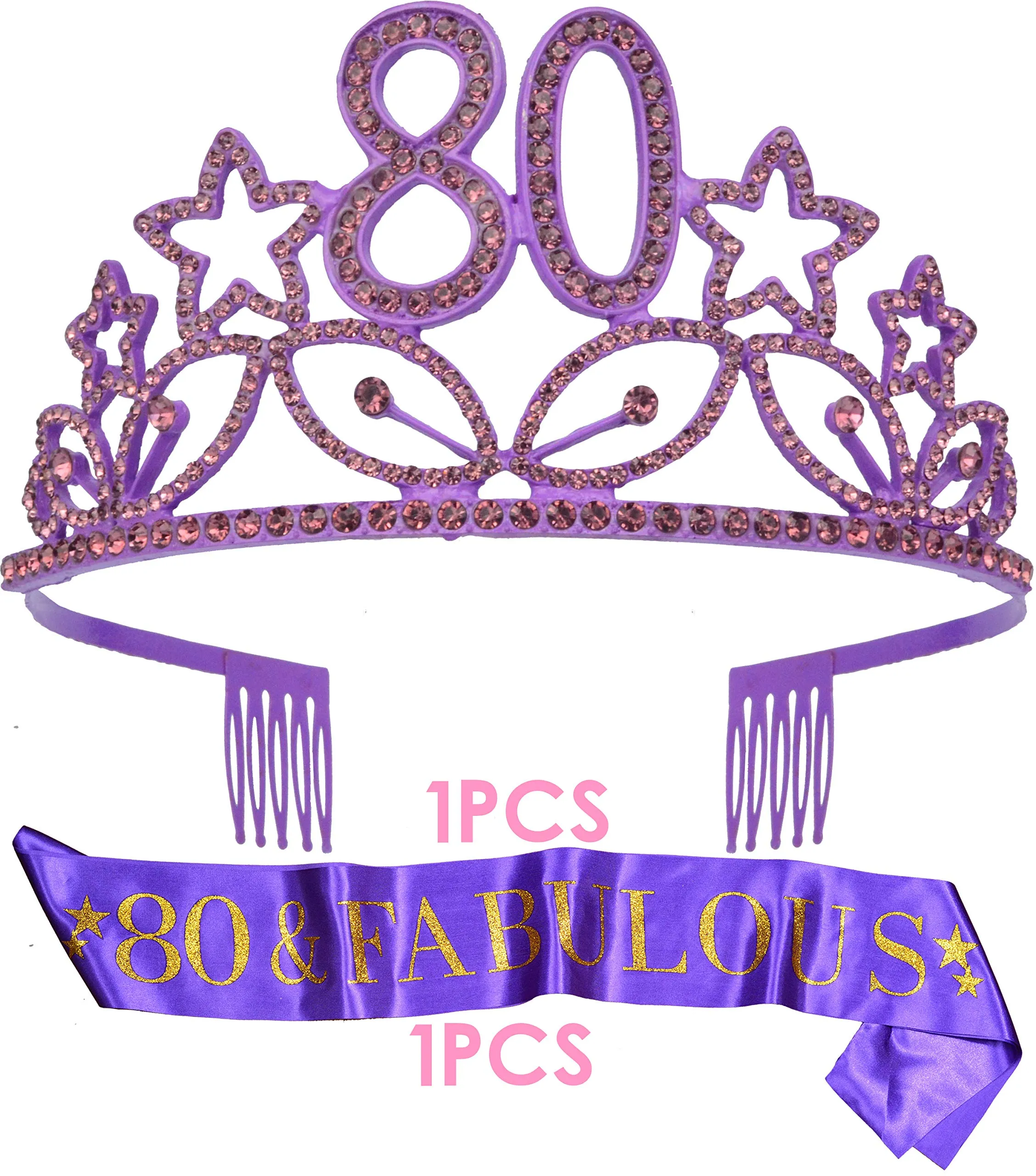 80th Birthday Gifts for Woman, 80th Birthday Tiara and Sash Purple, HAPPY 80th Birthday