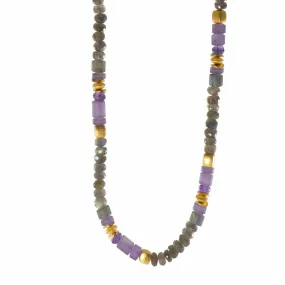 8mm Labradorite & Amethyst 24K Gold Vermeil Necklace