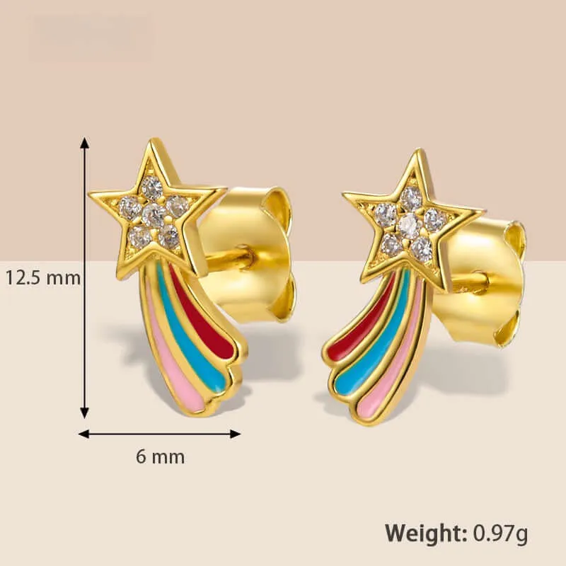 925 Silver Colorful Tassel Star Earrings