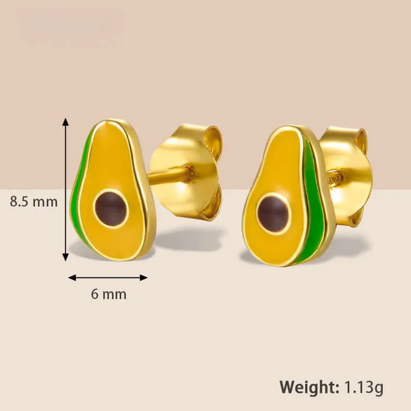 925 Silver Gold Avocado Stud Earrings