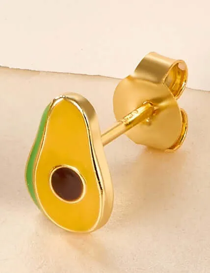 925 Silver Gold Avocado Stud Earrings