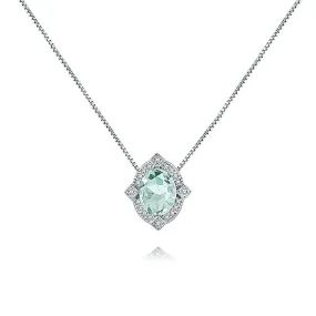 925 Silver Round Green Amethyst Rhombus CZ Diamond Necklace