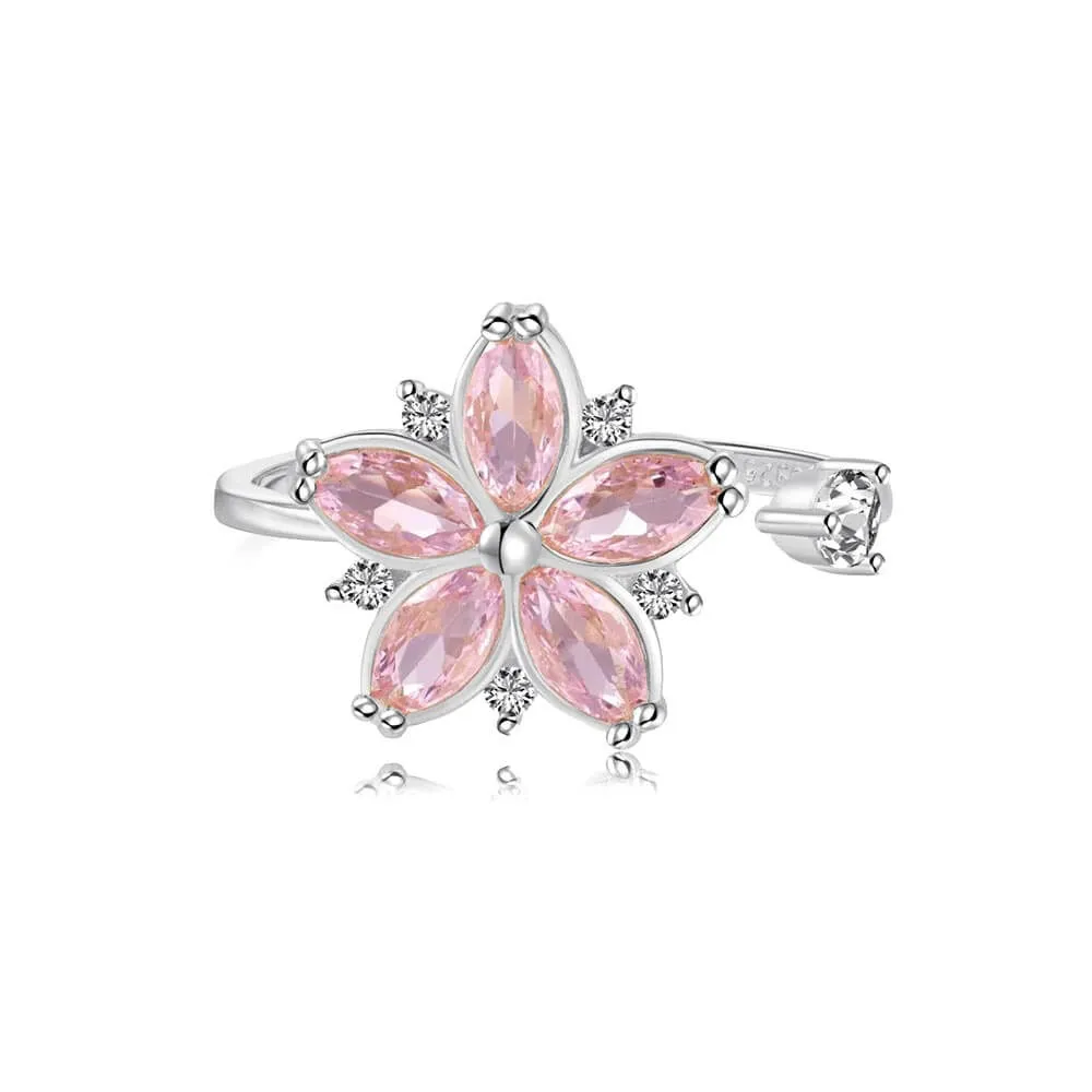 925 Silver Sakura Pink CZ Diamond Toi et Moi Ring