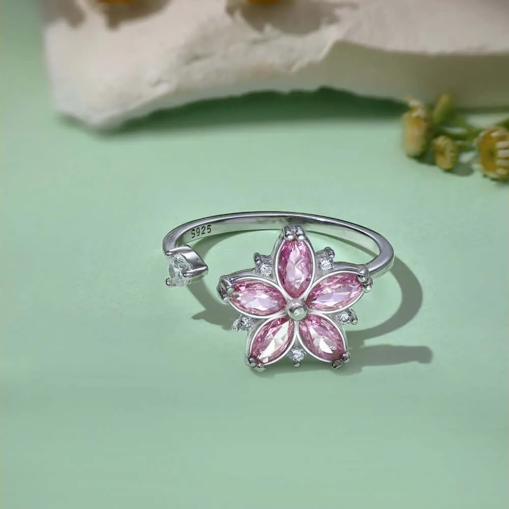 925 Silver Sakura Pink CZ Diamond Toi et Moi Ring