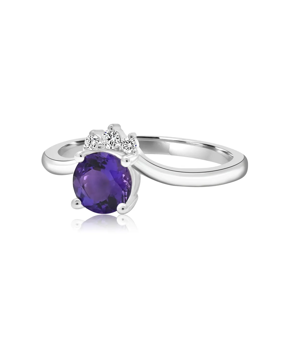 925 Sterling Silver Amethyst and Diamond Ring