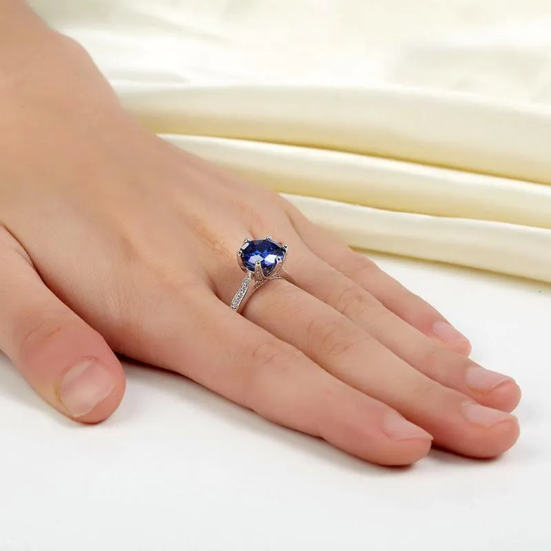 925 Sterling Silver Engagement Luxury Ring 3 Carat Blue Created Tanzanite Jewelry MXFR8229