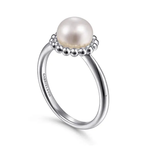 925 Sterling Silver Pearl Ring with Bujukan Beaded Halo