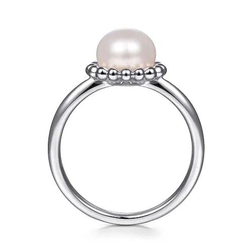 925 Sterling Silver Pearl Ring with Bujukan Beaded Halo