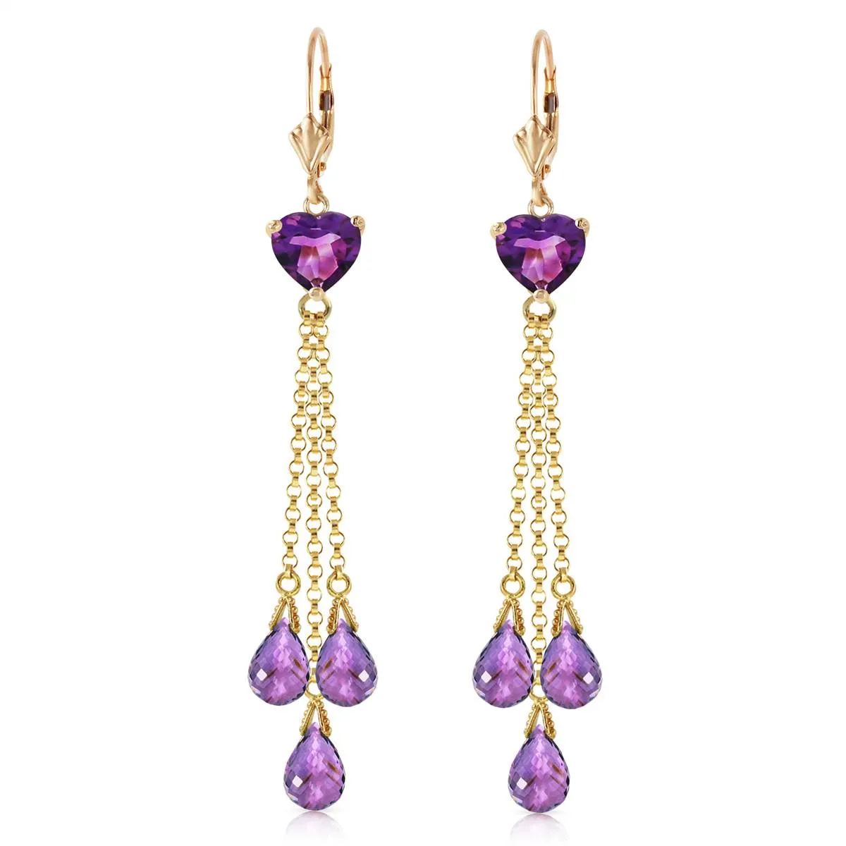 9.5 Carat 14K Solid Yellow Gold Chandelier Earrings Briolette Amethyst